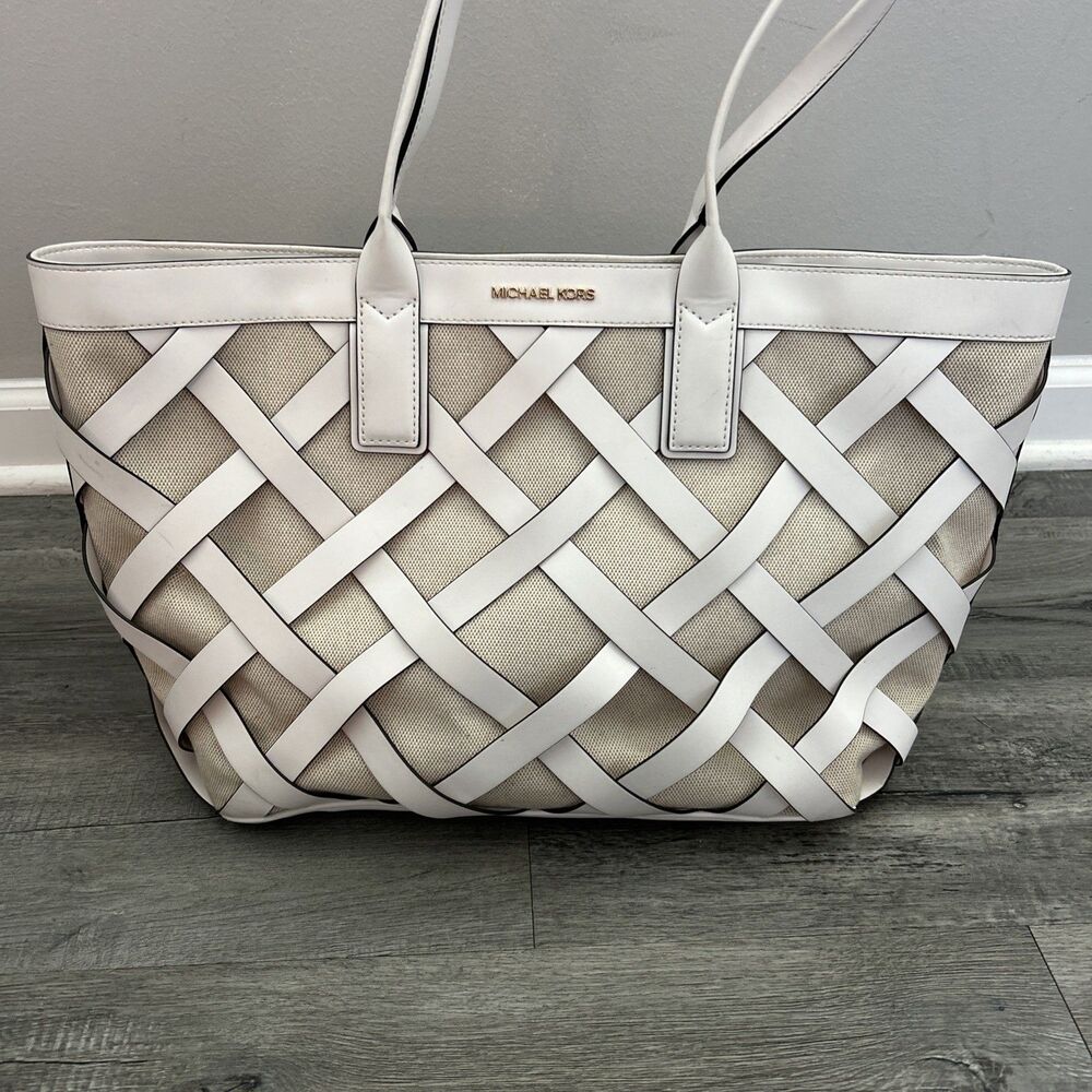 Michael Kors Sienna Leather Purse Handbag Cross Woven Large Tote